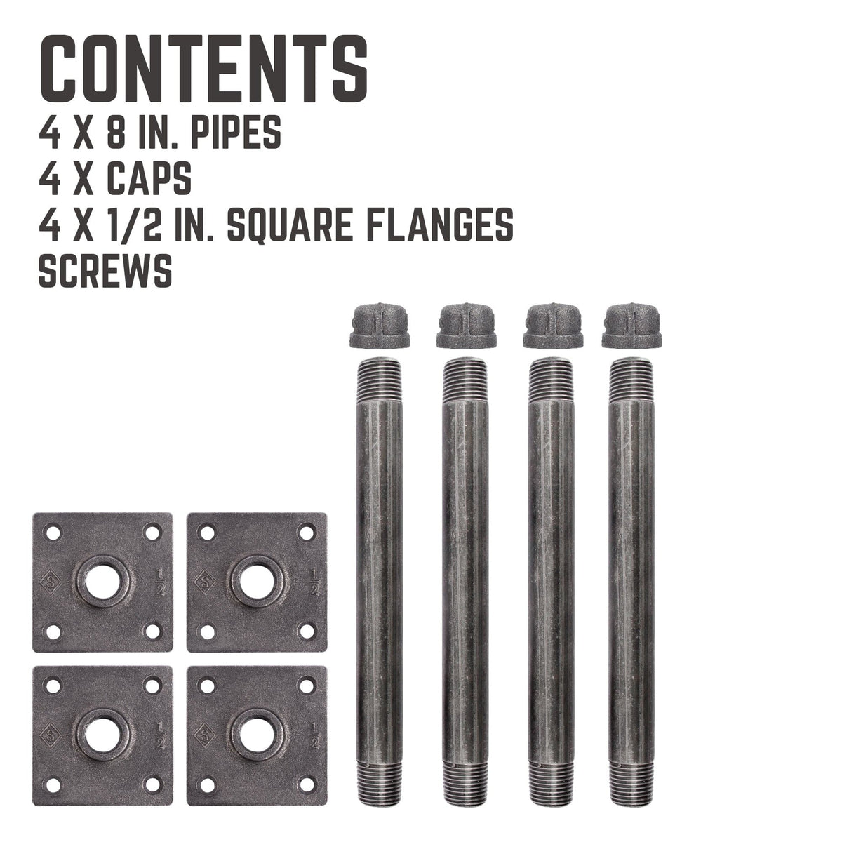 Infographic 7 for the PIPE DECOR 1/2 in. x 8 in. square flange black pipe shelf bracket kit, 4-pack