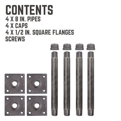 Infographic 7 for the PIPE DECOR 1/2 in. x 8 in. square flange black pipe shelf bracket kit, 4-pack