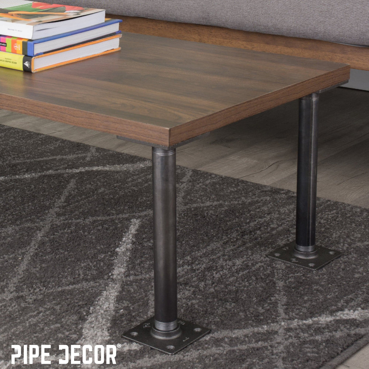 PIPE DECOR 1 in. x 12 in. square flange pipe table legs, 4-pack, view 2