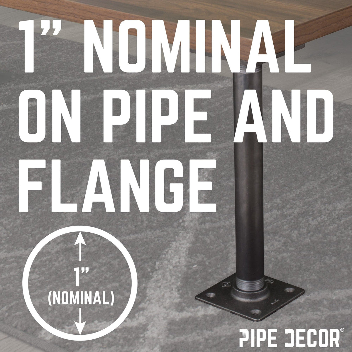 PIPE DECOR 1 in. x 30 in. square flange pipe table legs, 4-pack, view 5