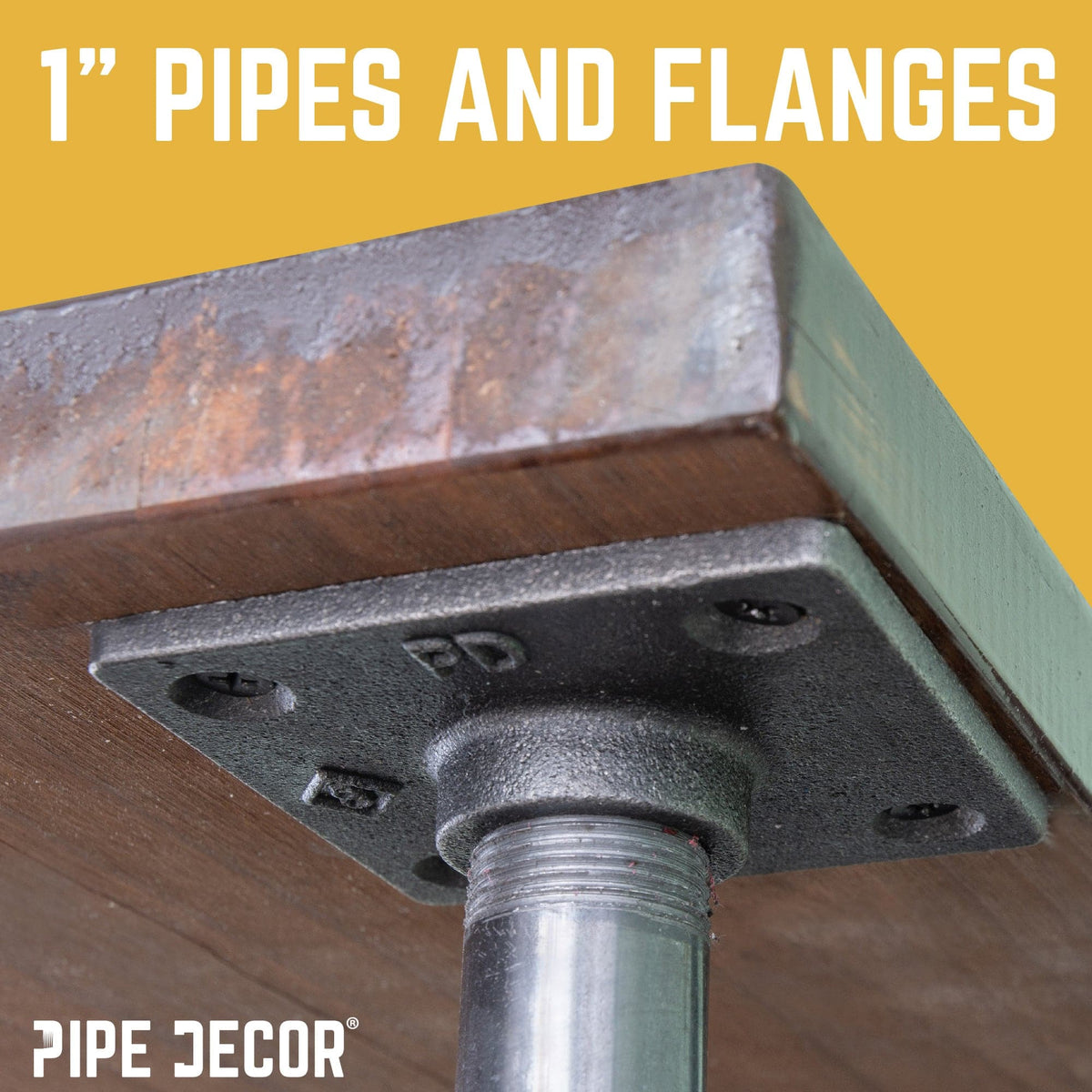 PIPE DECOR 1 in. x 30 in. square flange pipe table legs, 4-pack, view 6