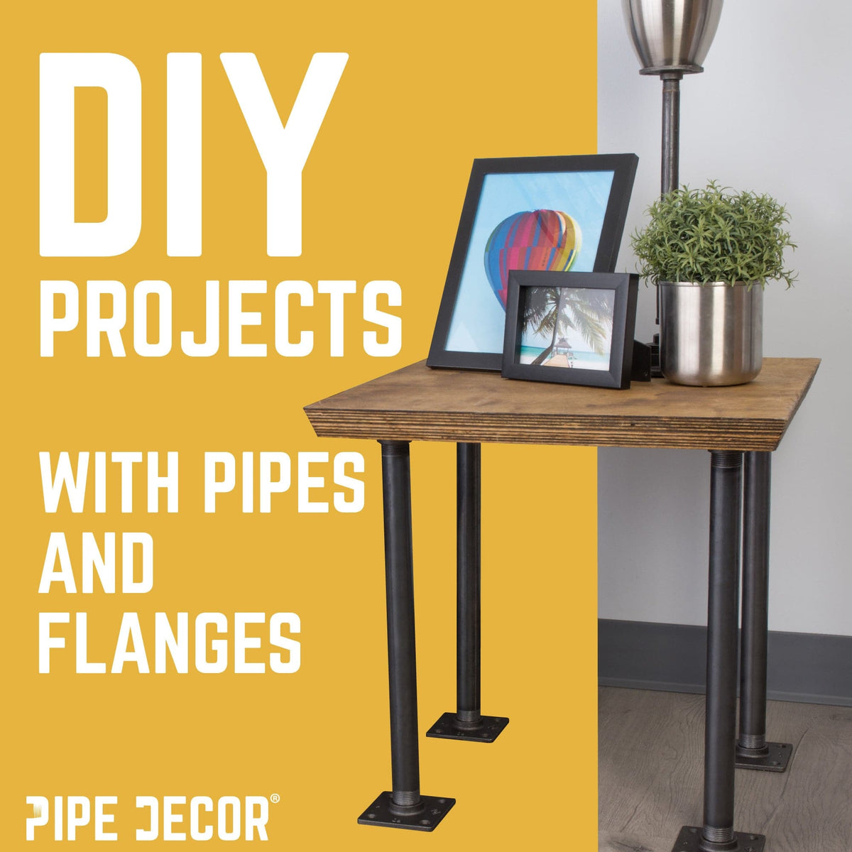 PIPE DECOR 1 in. x 30 in. square flange pipe table legs, 4-pack, view 7