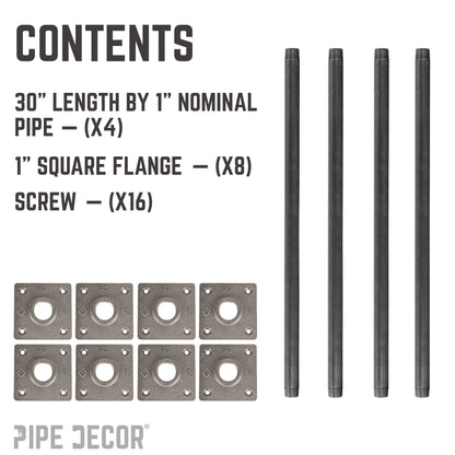 PIPE DECOR 1 in. x 30 in. square flange pipe table legs, 4-pack, view 10