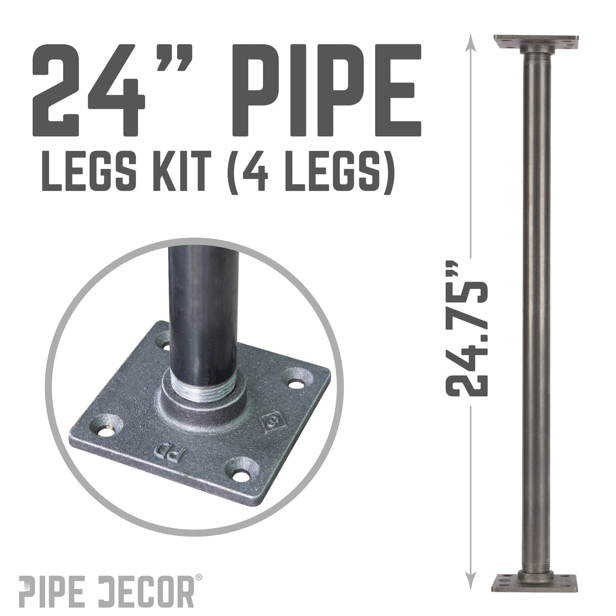PIPE DECOR 3/4 in. x 24 in. square flange pipe table legs, 4-pack, view 3