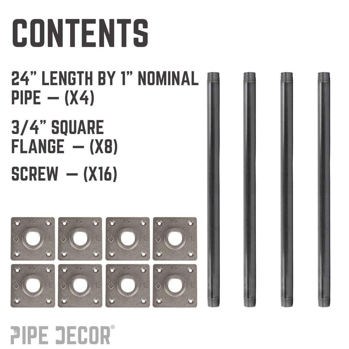 PIPE DECOR 3/4 in. x 24 in. square flange pipe table legs, 4-pack, view 9