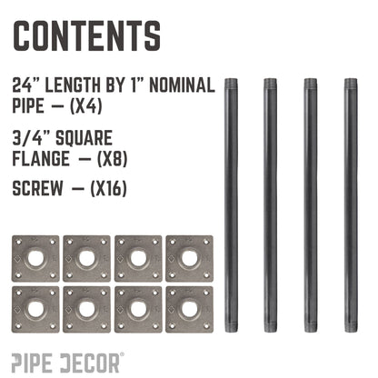 PIPE DECOR 3/4 in. x 24 in. square flange pipe table legs, 4-pack, view 9