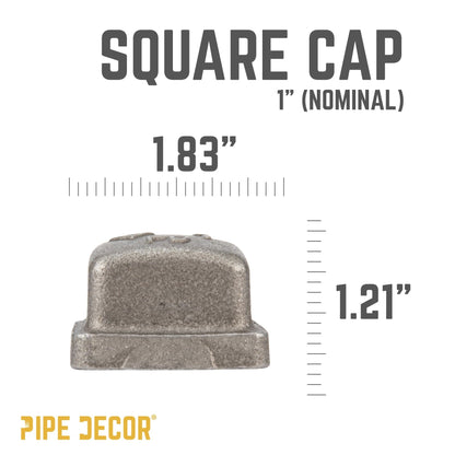 PIPE DECOR 1 in. black iron square cap pipe fitting, view 2
