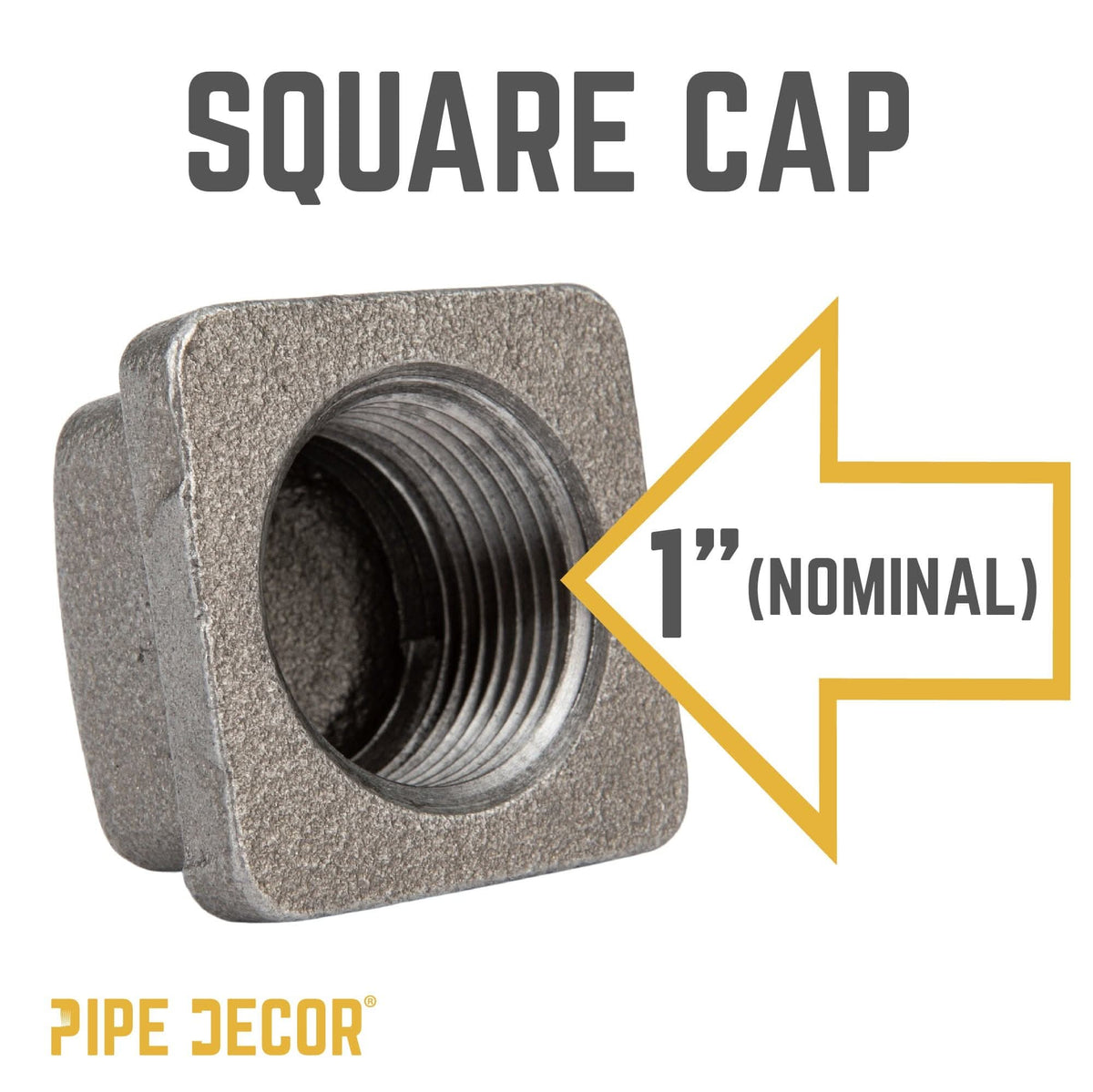 PIPE DECOR 1 in. black iron square cap pipe fitting, view 3