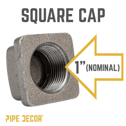 PIPE DECOR 1 in. black iron square cap pipe fitting, view 3