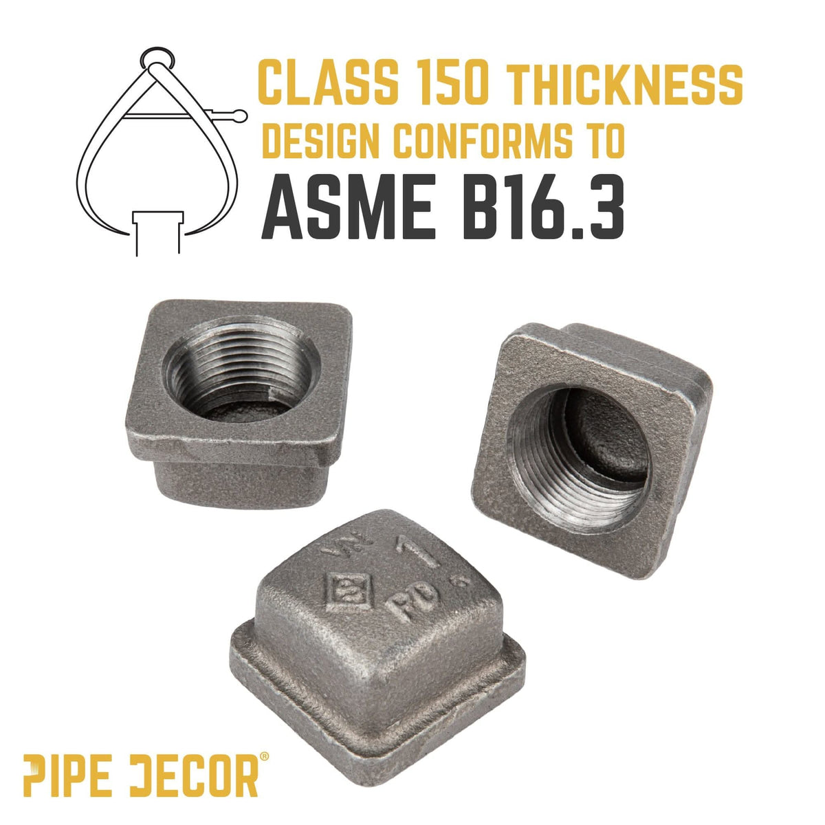 PIPE DECOR 1 in. black iron square cap pipe fitting, view 4