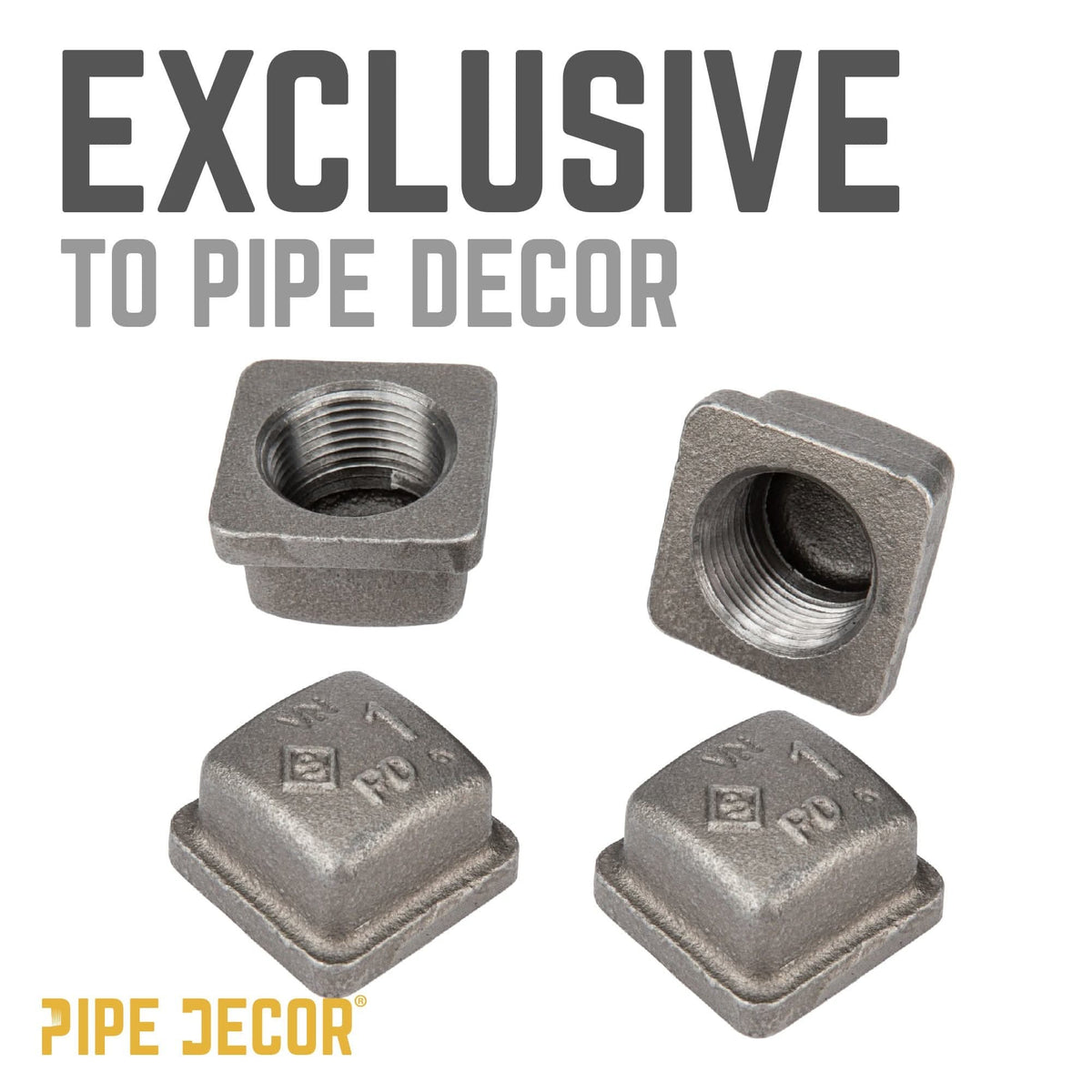 PIPE DECOR 1 in. black iron square cap pipe fitting, view 8