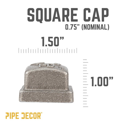 PIPE DECOR 3/4 in. black iron square cap pipe fitting, view 2