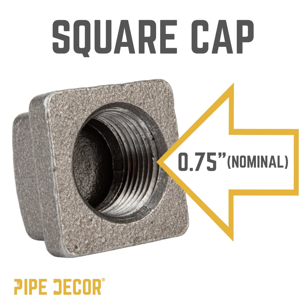 PIPE DECOR 3/4 in. black iron square cap pipe fitting, view 3