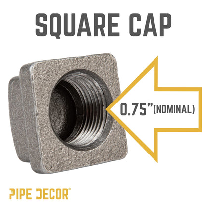 PIPE DECOR 3/4 in. black iron square cap pipe fitting, view 3