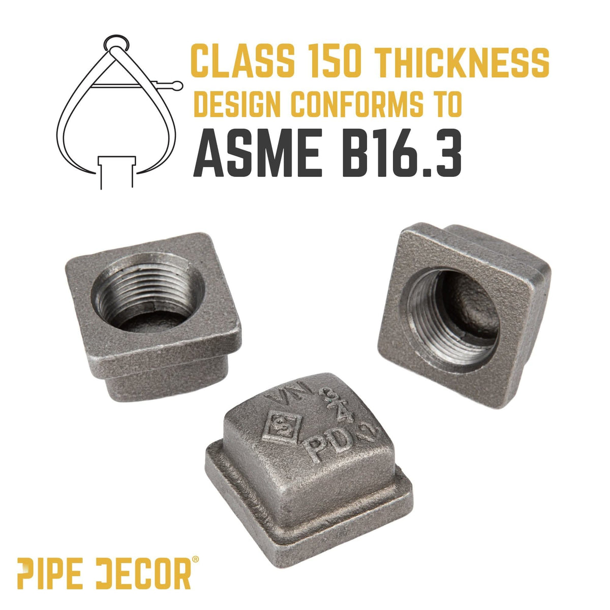 PIPE DECOR 3/4 in. black iron square cap pipe fitting, view 5