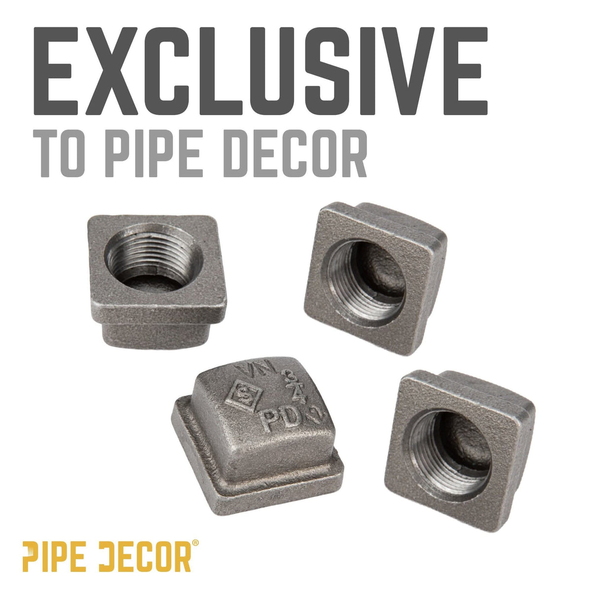 PIPE DECOR 3/4 in. black iron square cap pipe fitting, view 9
