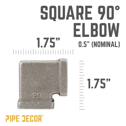 PIPE DECOR 1/2 in. black iron square 90 degree elbow pipe fitting, view 2