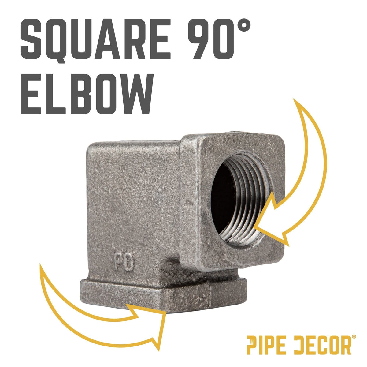 PIPE DECOR 1/2 in. black iron square 90 degree elbow pipe fitting, view 3