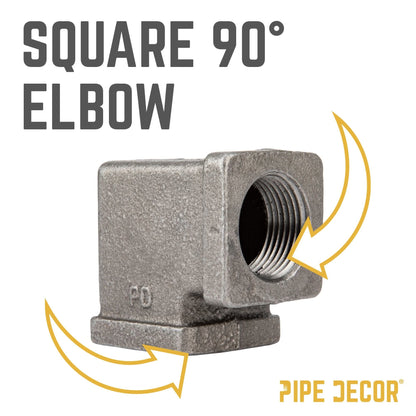 PIPE DECOR 1/2 in. black iron square 90 degree elbow pipe fitting, view 3