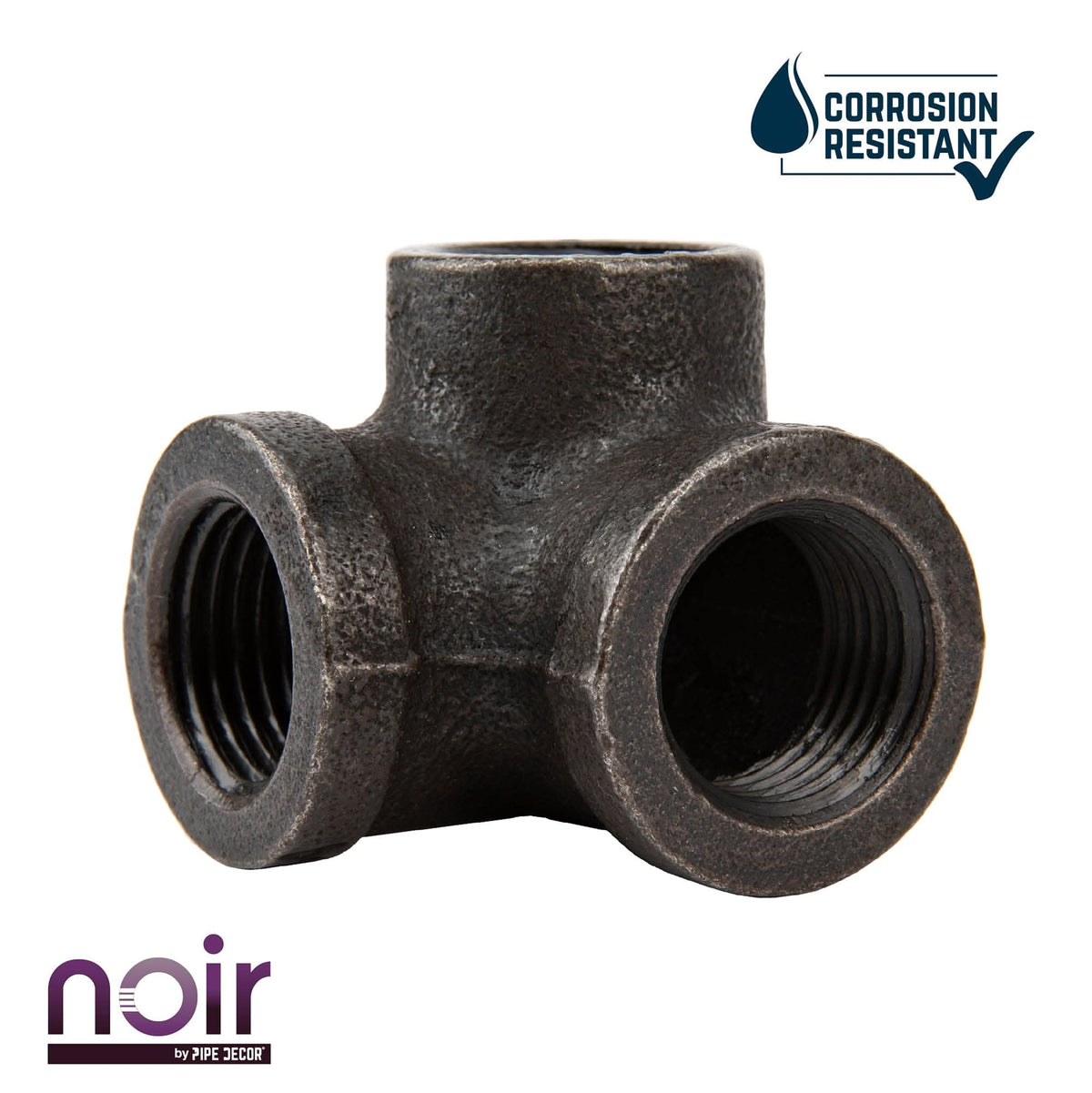 Noir by PIPE DECOR 1/2 in. prefinished matte black side outlet elbow pipe fitting, view 4