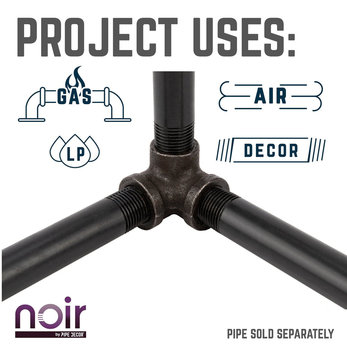 Noir by PIPE DECOR 1/2 in. prefinished matte black side outlet elbow pipe fitting, view 6