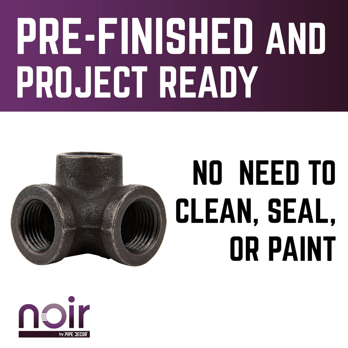 Noir by PIPE DECOR 1/2 in. prefinished matte black side outlet elbow pipe fitting, view 10