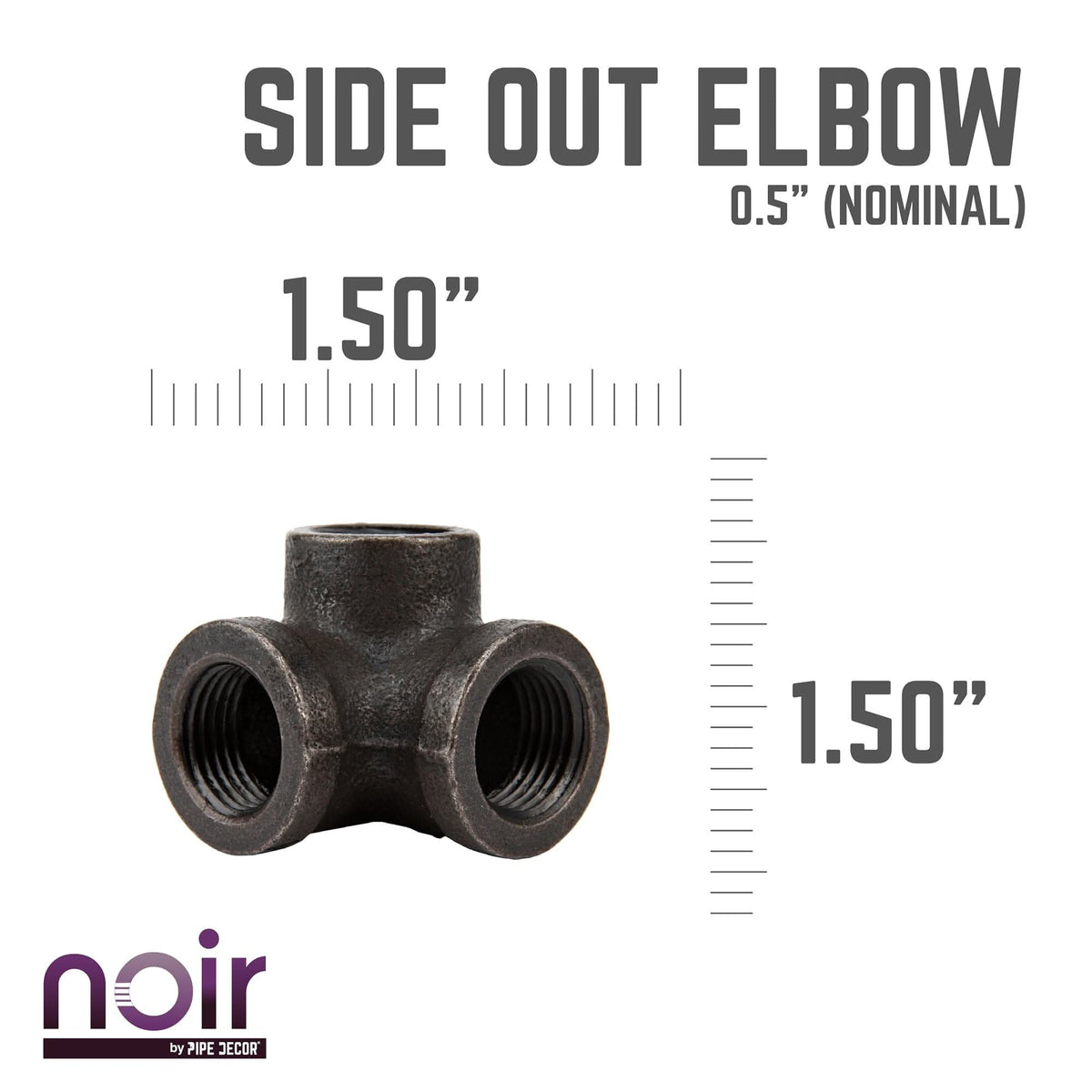 Noir by PIPE DECOR 1/2 in. prefinished matte black side outlet elbow pipe fitting, view 2