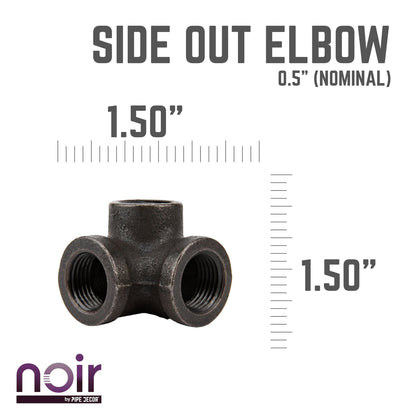 Noir by PIPE DECOR 1/2 in. prefinished matte black side outlet elbow pipe fitting, view 2