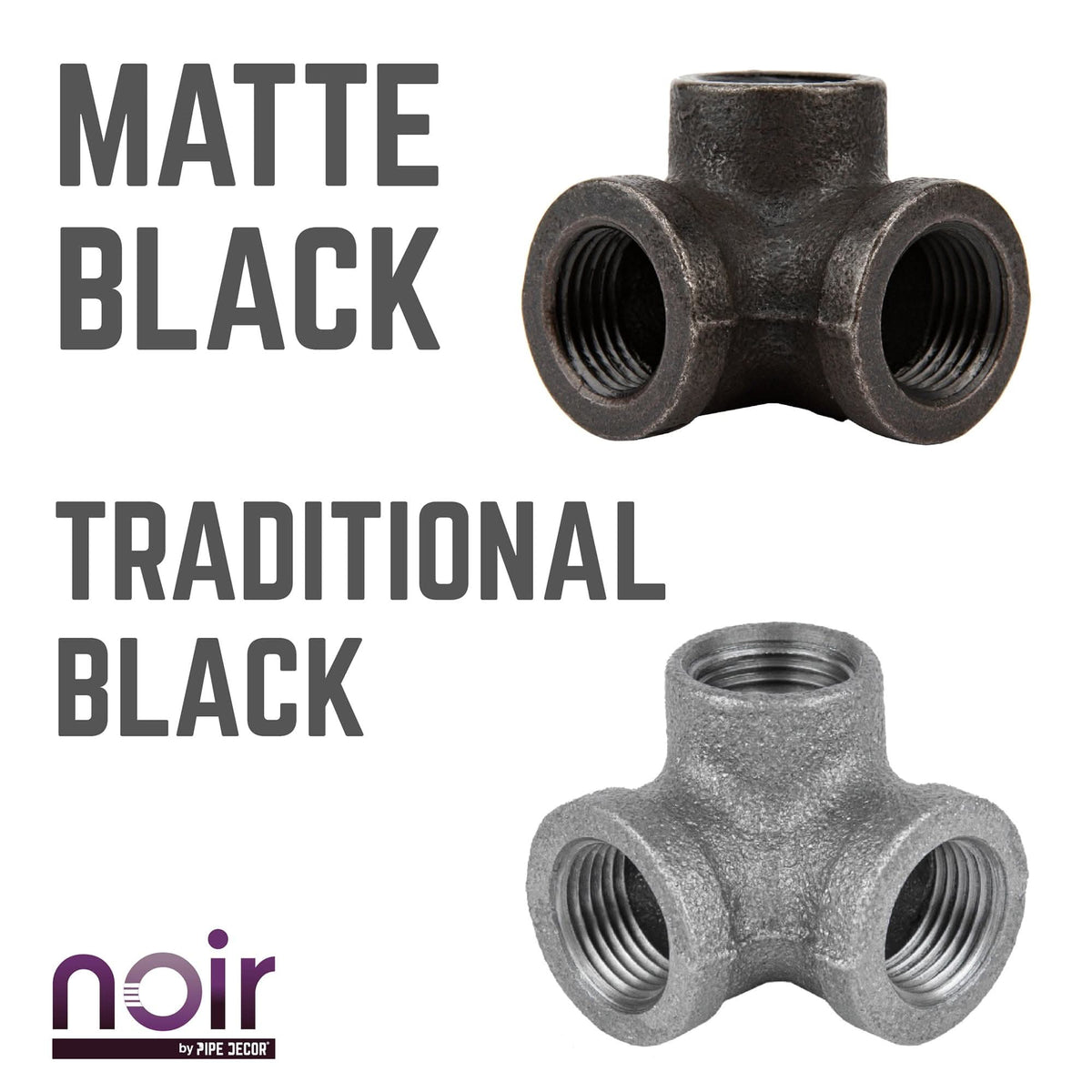 Noir by PIPE DECOR 1/2 in. prefinished matte black side outlet elbow pipe fitting, view 7