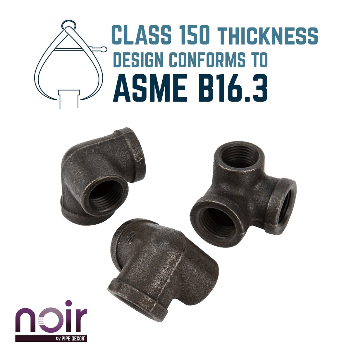 Noir by PIPE DECOR 1/2 in. prefinished matte black side outlet elbow pipe fitting, view 5
