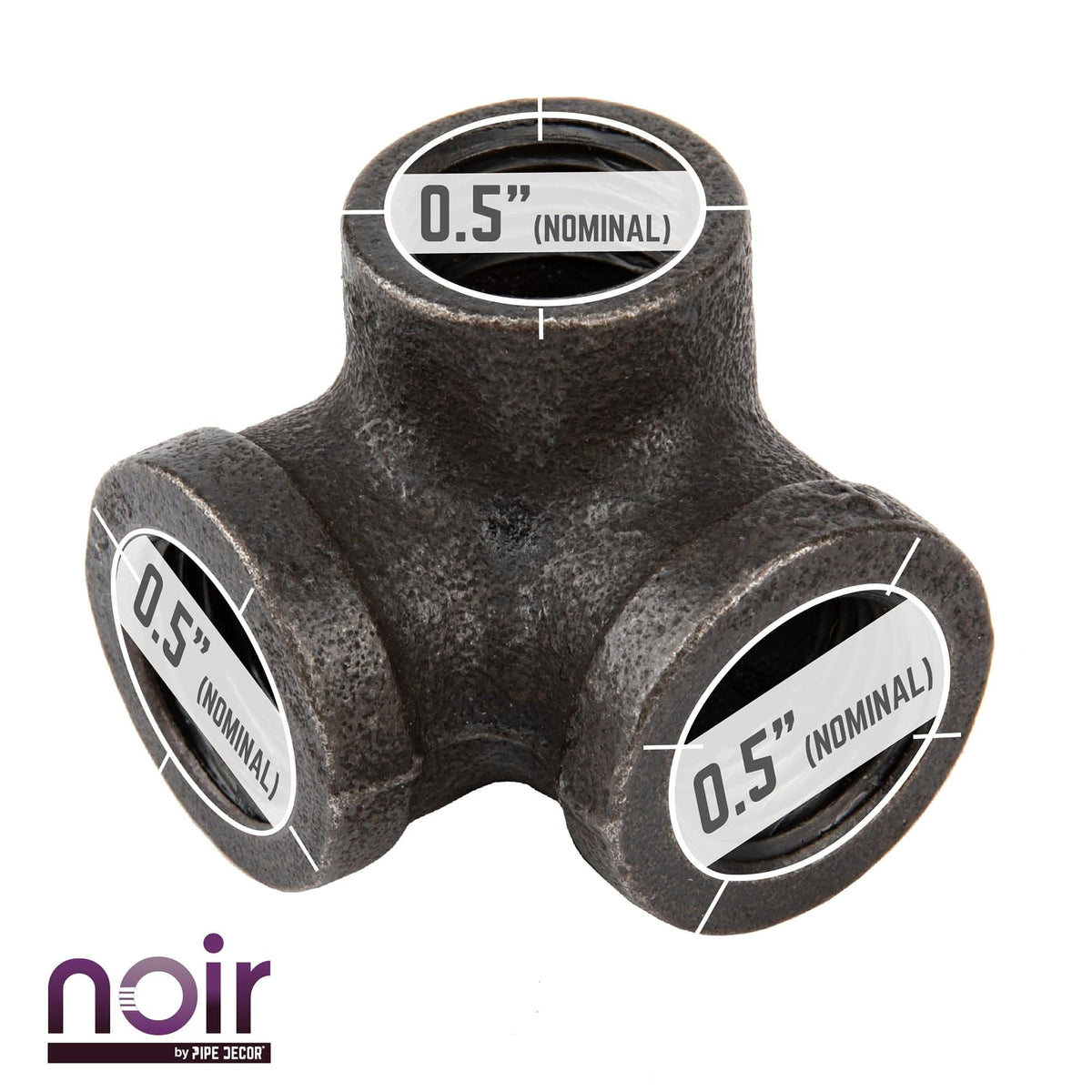Noir by PIPE DECOR 1/2 in. prefinished matte black side outlet elbow pipe fitting, view 3