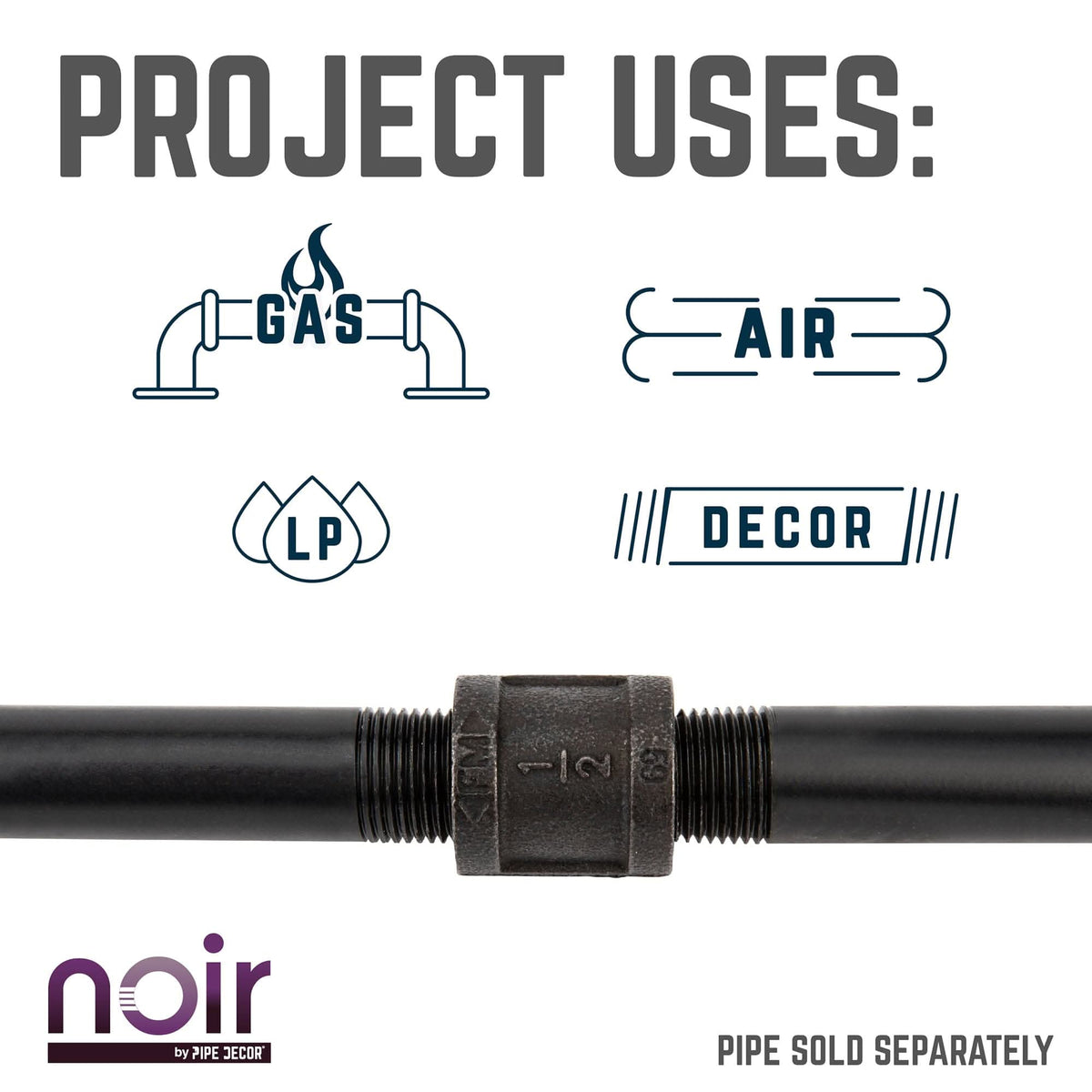 Noir by PIPE DECOR 1/2 in. prefinished matte black coupling pipe fitting, view 6