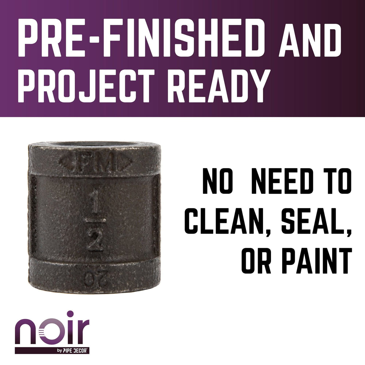 Noir by PIPE DECOR 1/2 in. prefinished matte black coupling pipe fitting, view 10