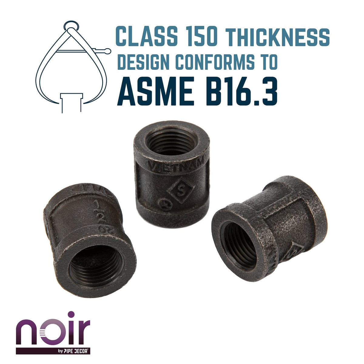 Noir by PIPE DECOR 1/2 in. prefinished matte black coupling pipe fitting, view 5