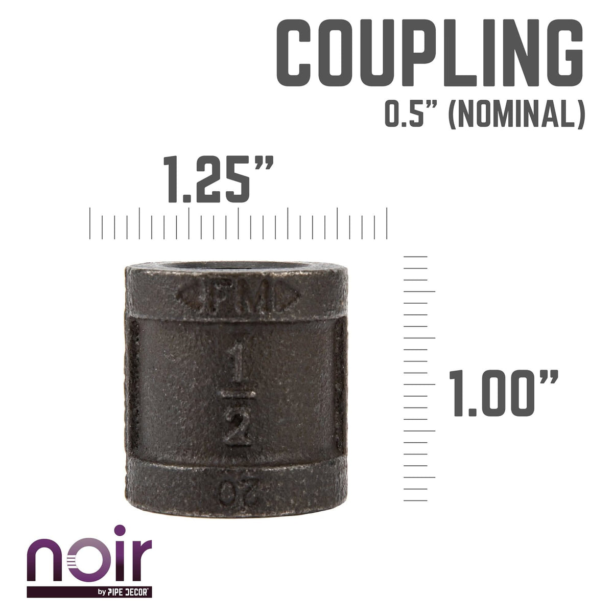 Noir by PIPE DECOR 1/2 in. prefinished matte black coupling pipe fitting, view 2