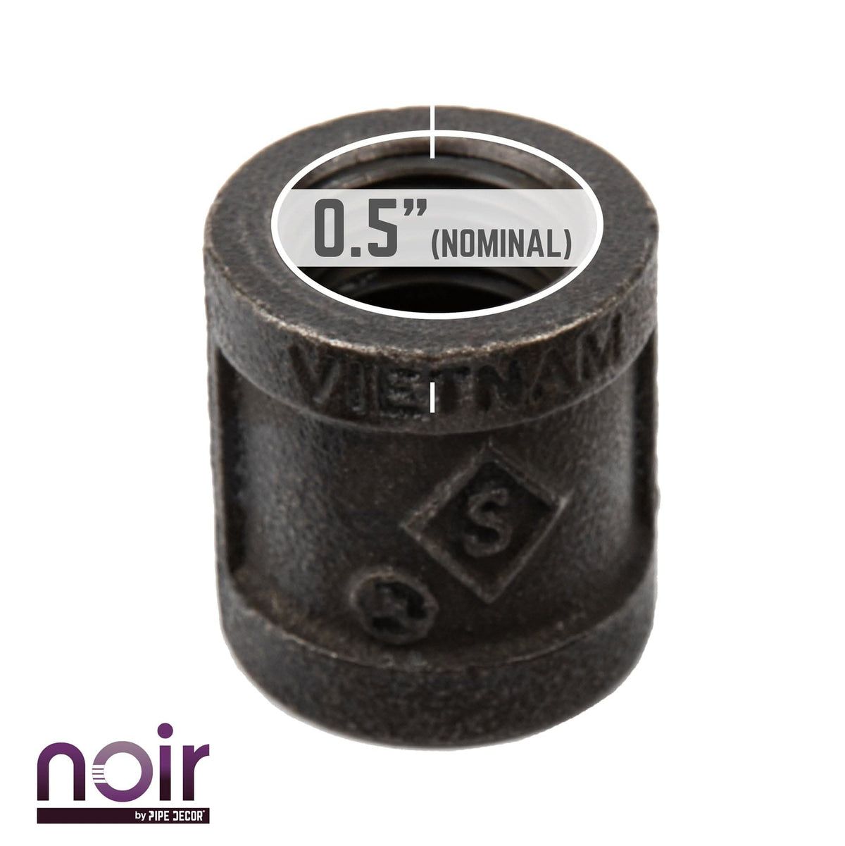 Noir by PIPE DECOR 1/2 in. prefinished matte black coupling pipe fitting, view 3
