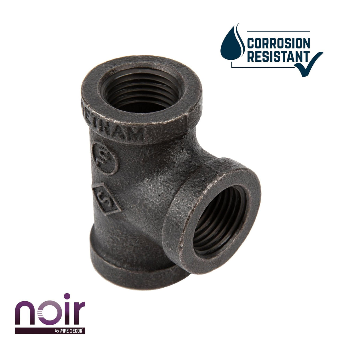 Noir by PIPE DECOR 1/2 in. prefinished matte black tee pipe fitting, view 4