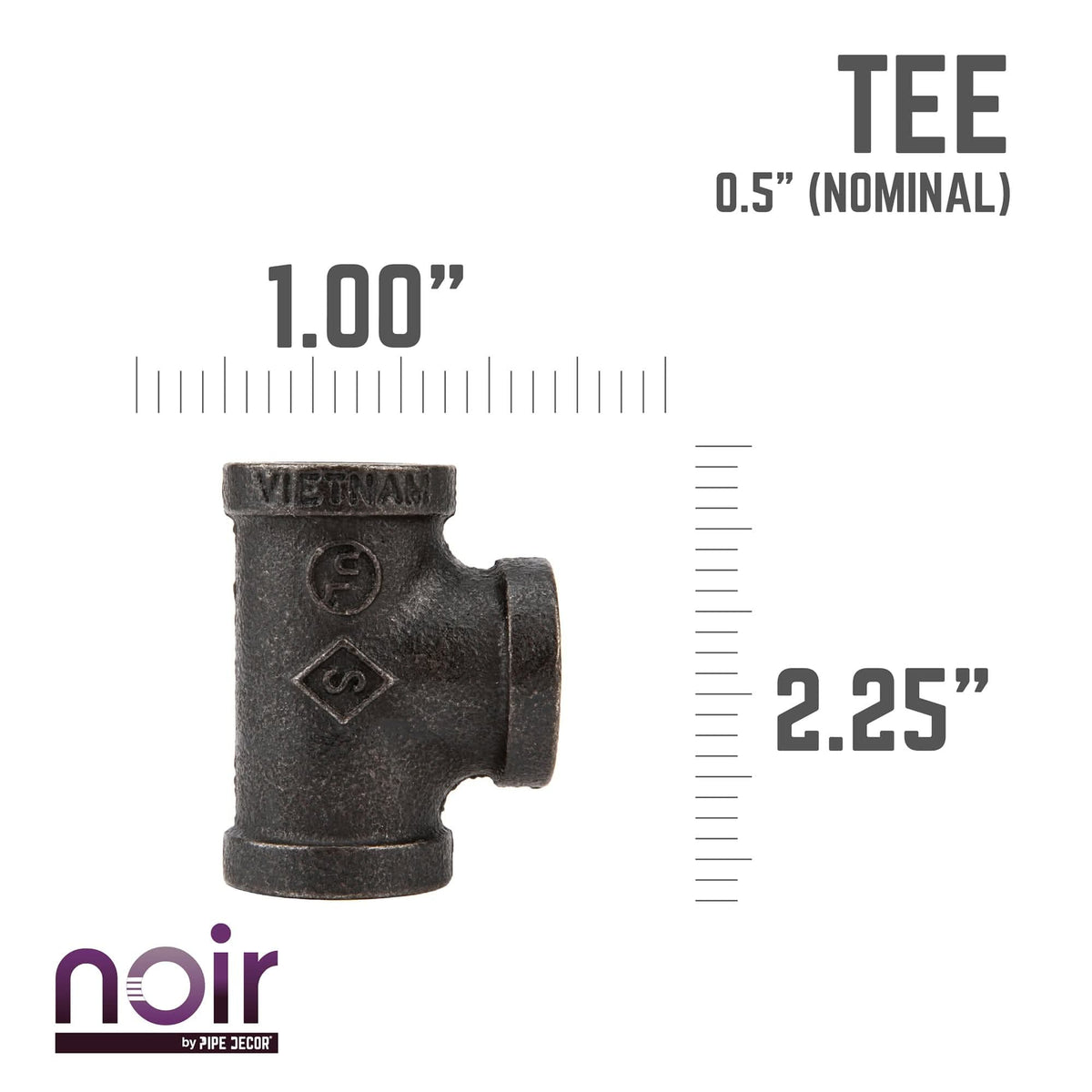 Noir by PIPE DECOR 1/2 in. prefinished matte black tee pipe fitting, view 2