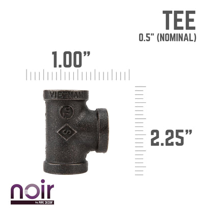 Noir by PIPE DECOR 1/2 in. prefinished matte black tee pipe fitting, view 2
