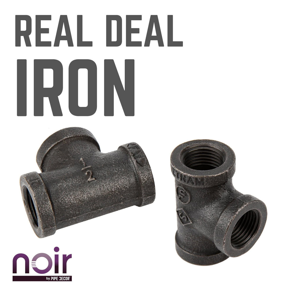 Noir by PIPE DECOR 1/2 in. prefinished matte black tee pipe fitting, view 8