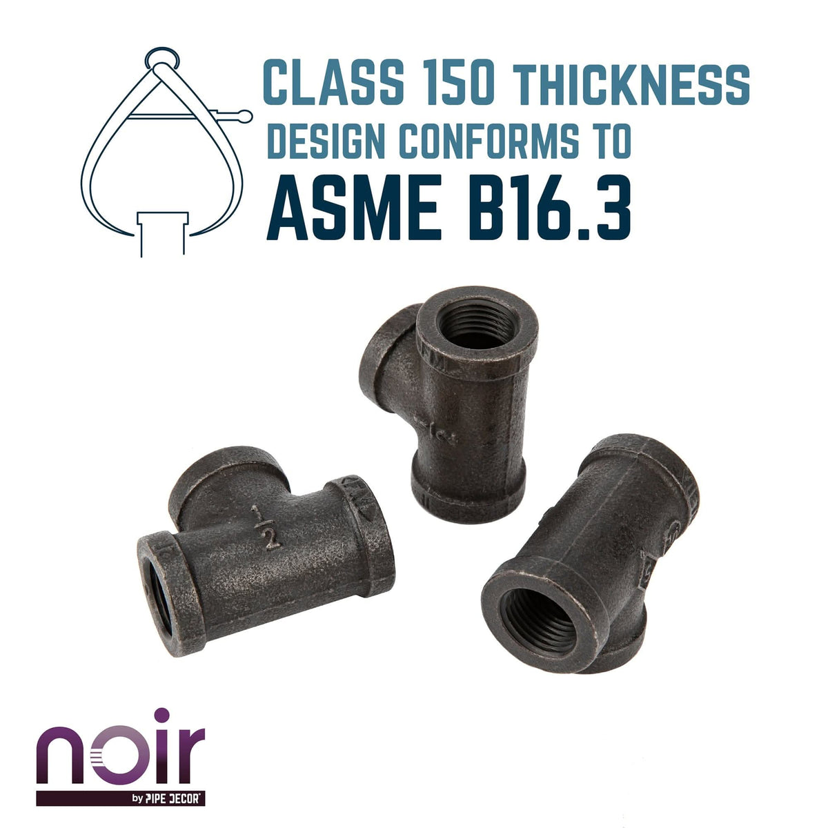 Noir by PIPE DECOR 1/2 in. prefinished matte black tee pipe fitting, view 5