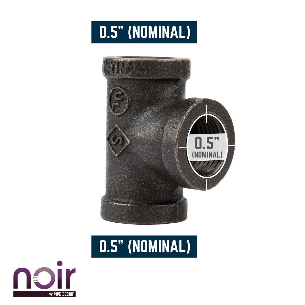 Noir by PIPE DECOR 1/2 in. prefinished matte black tee pipe fitting, view 3