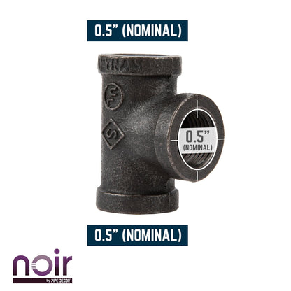 Noir by PIPE DECOR 1/2 in. prefinished matte black tee pipe fitting, view 3