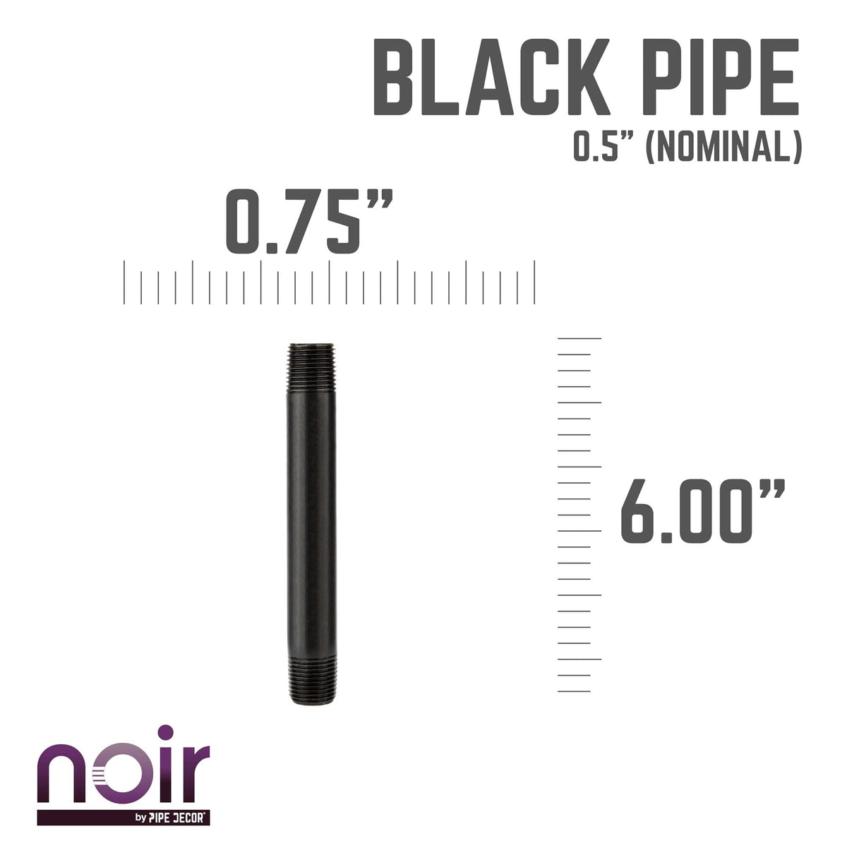 Noir by PIPE DECOR 1/2 in. x 6 in. prefinished matte black steel pipe, view 2