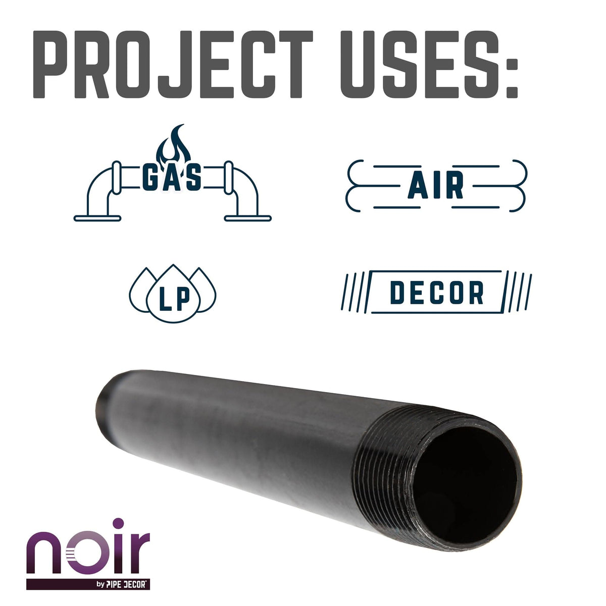 Noir by PIPE DECOR 1/2 in. x 6 in. prefinished matte black steel pipe, view 4