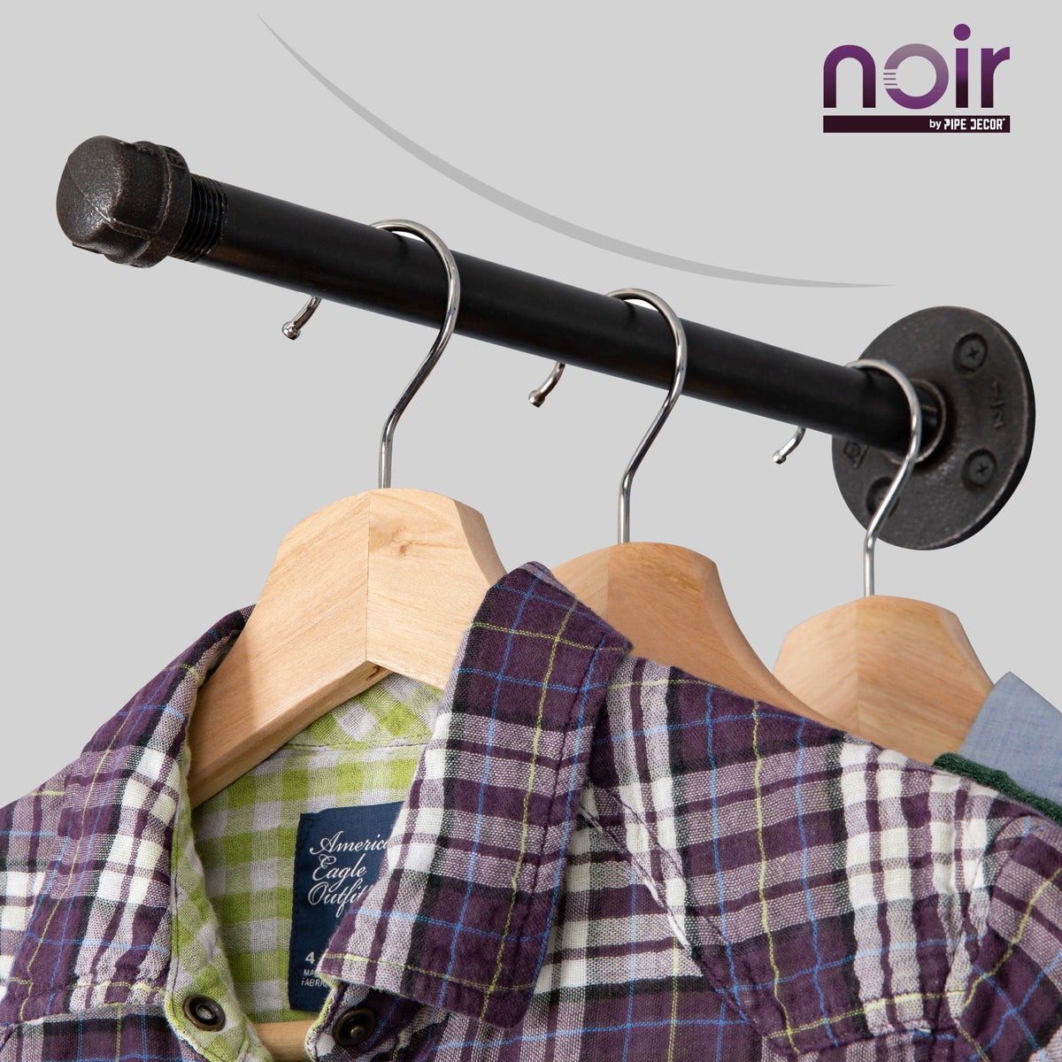 Noir by PIPE DECOR 1/2 in. x 12 in. matte black clothing hanging bracket kit, 4-pack, view 8