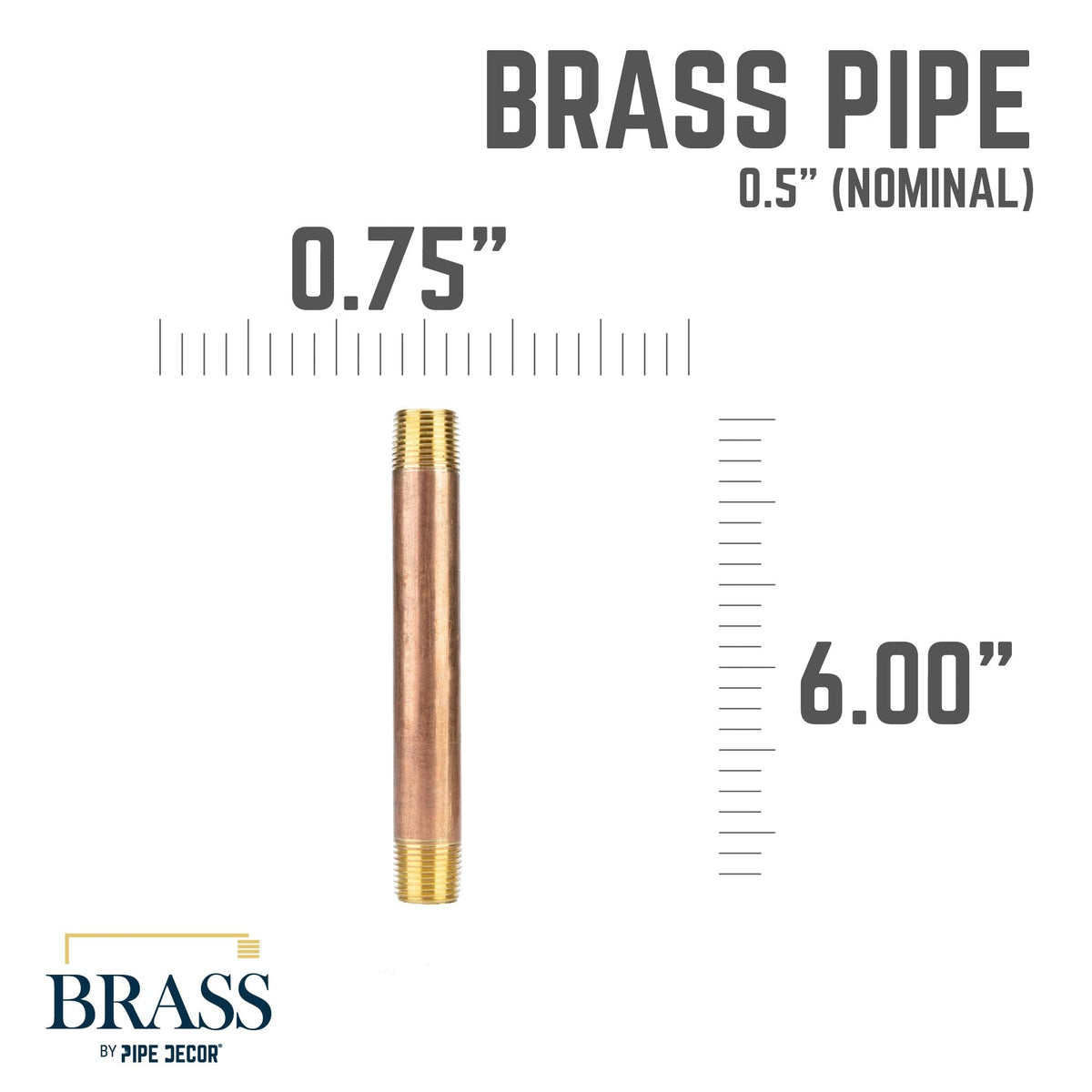 PIPE DECOR 1/2 in. x 6 in. red brass pipe, view 2