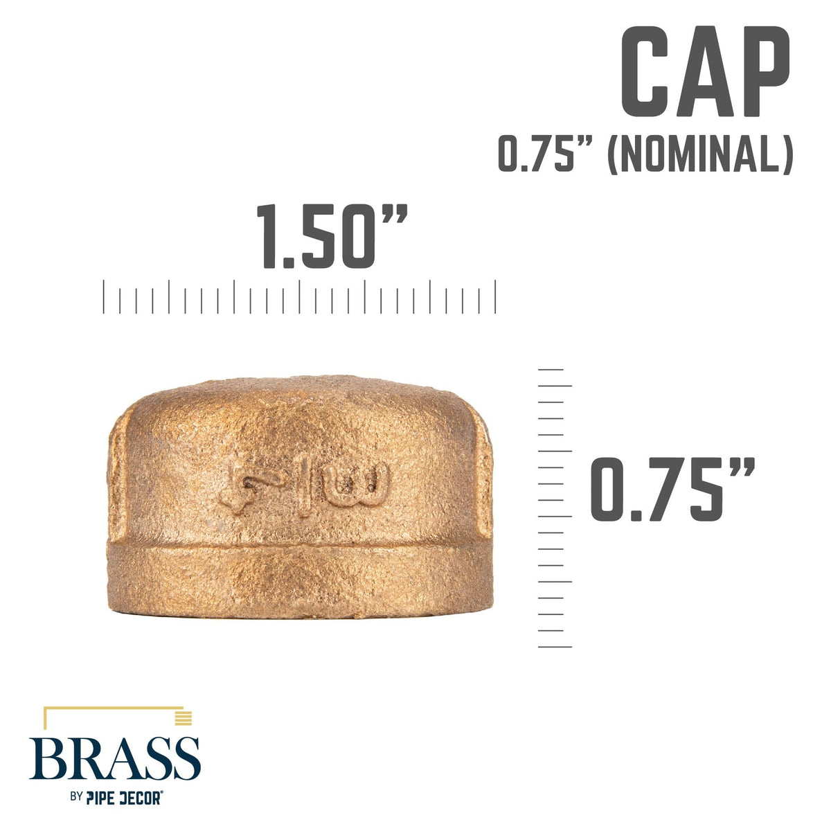 PIPE DECOR 3/4 in. red brass cap pipe fitting, view 2