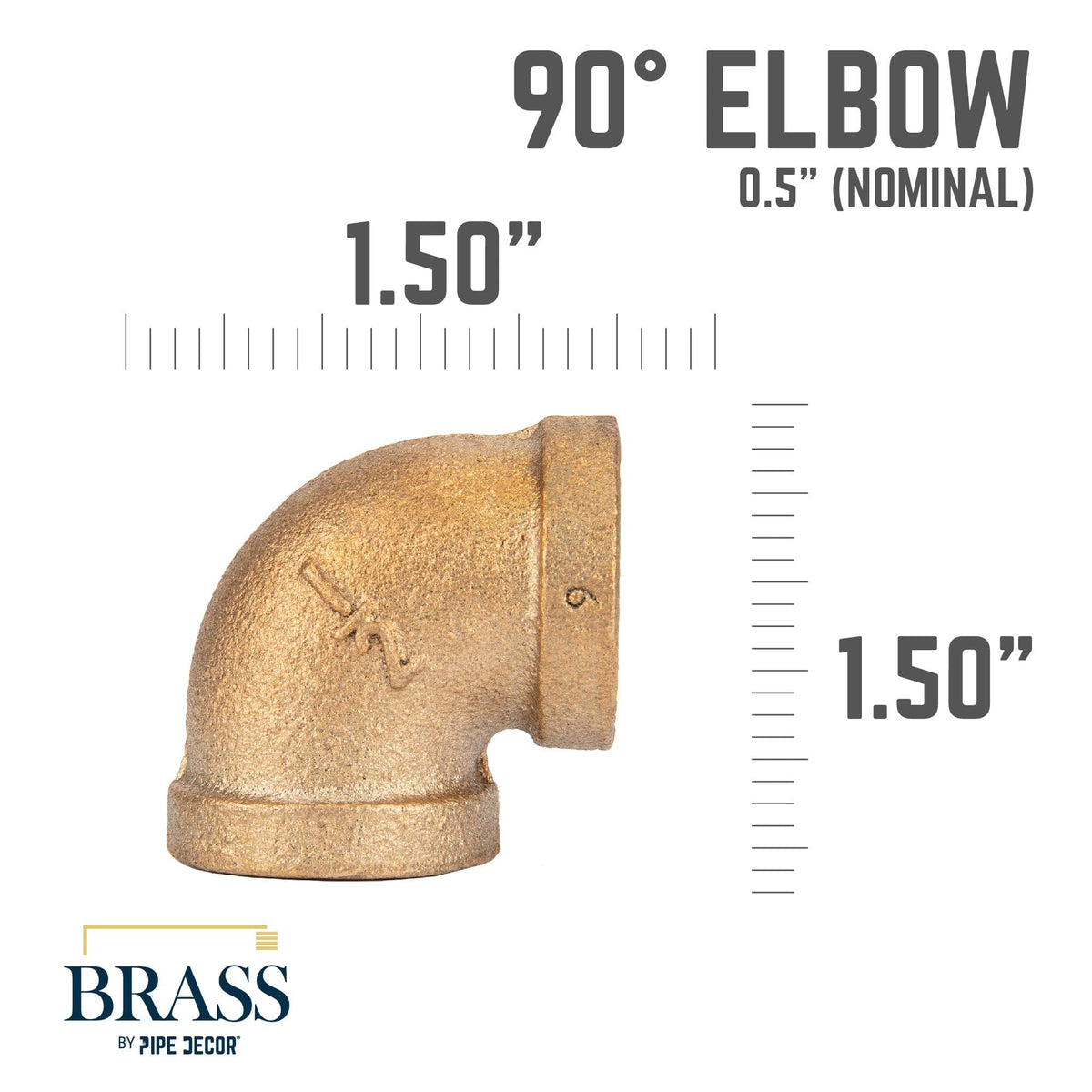 PIPE DECOR 1/2 in. red brass 90 degree elbow pipe fitting, view 2