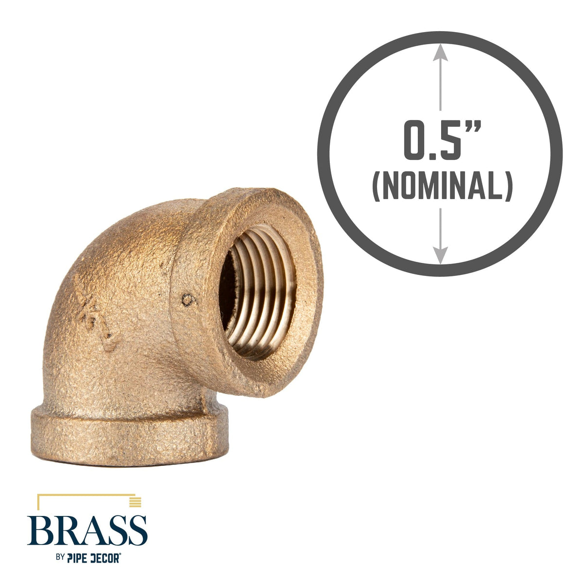 PIPE DECOR 1/2 in. red brass 90 degree elbow pipe fitting, view 3